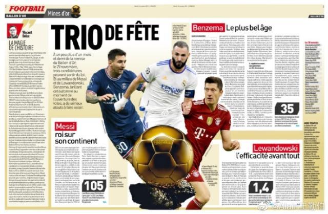 《队报》造势金球或成3人之争，足球欠莱万一座金球？